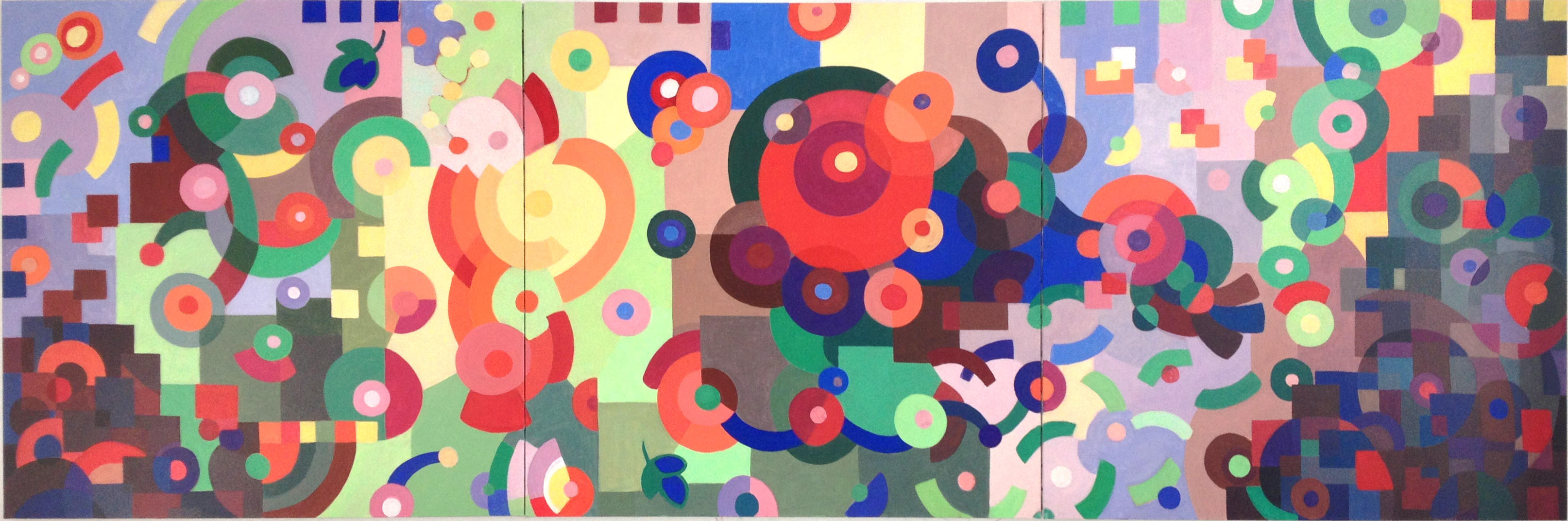 Partition Colorée de la « La Valse » de M.Ravel, Huile sur toile, 100x300 cm, ©GabrielleThierry.com