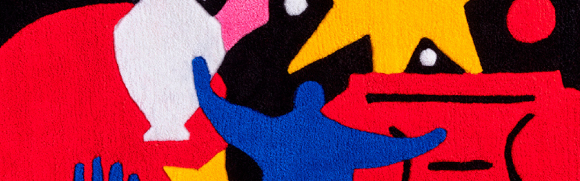 illustration style collage de culeurs vives avec un vase blanc, un bout d'étoile jaune et un fragment de figure humaine bleue.