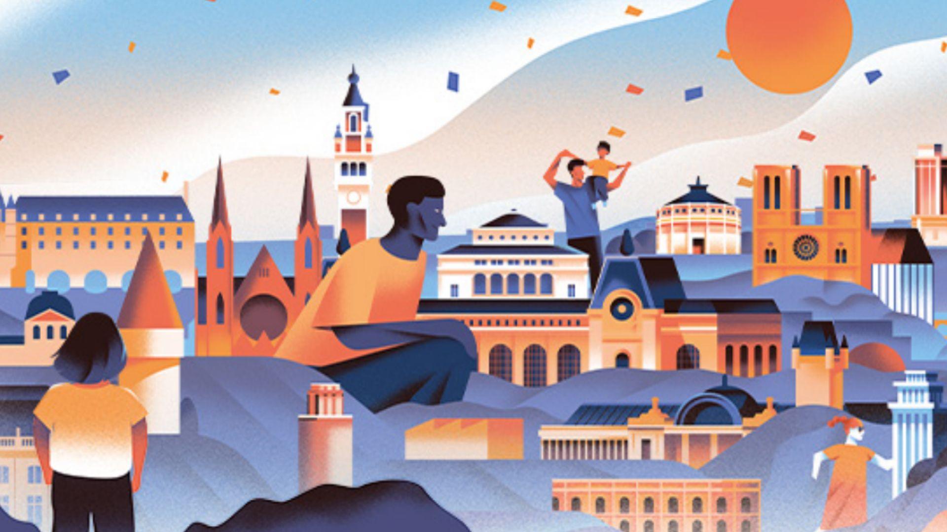 L’affiche des journées européennes du patrimoine 2025 célèbre la diversité du patrimoine architectural français avec une illustration ludique.